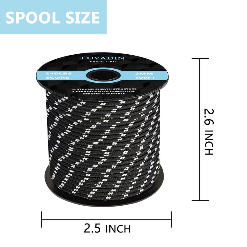 LUYADIN Paracord 240lb - Diameter 2mm Micro Utility Cord -3 Strand Parachute Spool Cord - 100ft 200ft,Paracord for Camping,Hiking,Fishing,Outdoor and DIY - Image 2